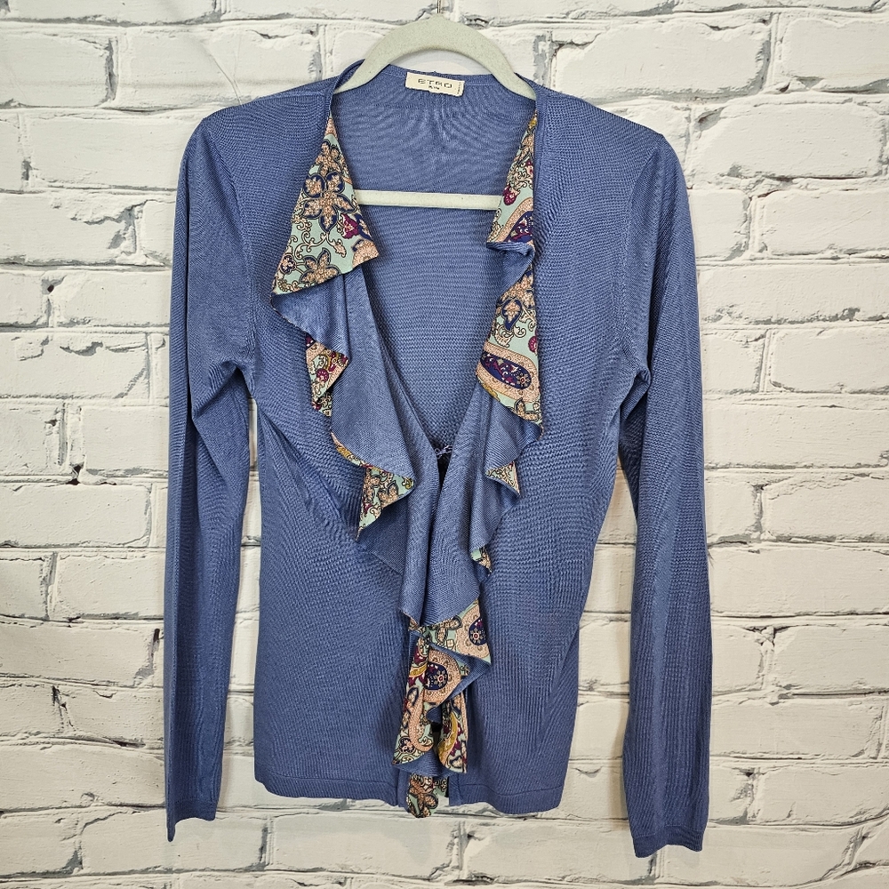 Etro Blue Ruffle Cardigan
